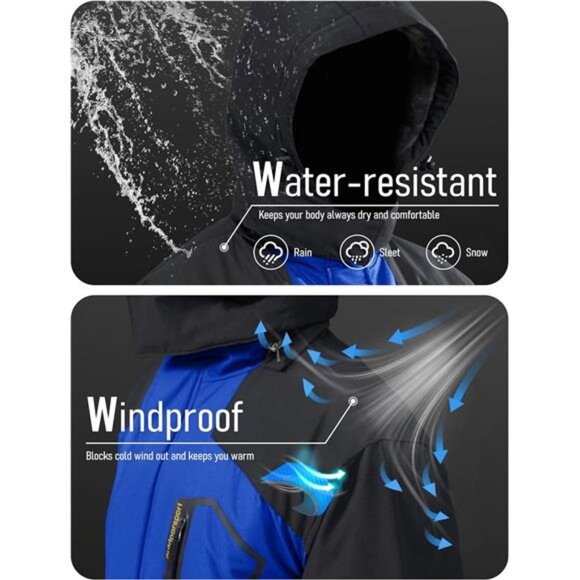 Men's Winter Coats Water Resistant Ski Snow Jacket Warm Fleece Jacket Raincoats - Picture 2 of 7